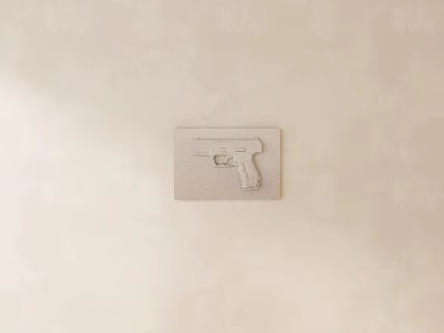 Intricate Carved Pistol Design on Light Brown Card with Beige Background Surface 3d model