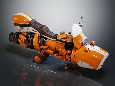 Orange And White Vintage Motorcycle With Brown Leather Seat And Mechanical Details 3d model