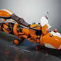 Orange And White Vintage Motorcycle With Brown Leather Seat And Mechanical Details