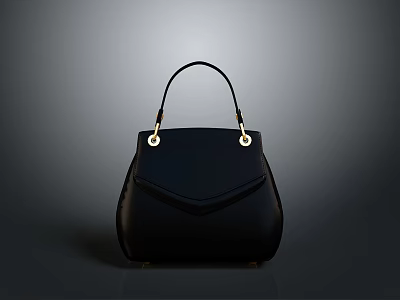 Fashionable Black Leather Handbag With Golden Hardware Top Handle For Daily Use 3d model