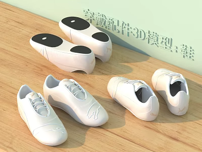 White Casual Shoes 3D Model Design Display on Wooden Floor Surface 3d model
