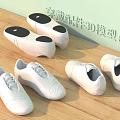 White Casual Shoes 3D Model Design Display on Wooden Floor Surface