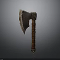 Vintage Axe Weapon With Leather Wrapped Handle And Rustic Blade