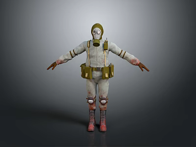 Game Movie Character In White Protective Suit With Gas Mask And Utility Pouch 3d model