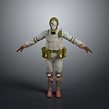 Game Movie Character In White Protective Suit With Gas Mask And Utility Pouch