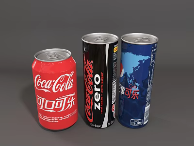 Coca-Cola Pepsi Zero Soft Drinks Cans with Red Black and Blue Packaging 3d model