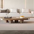 Modern Living Room Interior Design With White Sofa Striped Rug And Wooden Coffee Table