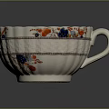 White Ceramic Cup With Colorful Floral Pattern And Scalloped Rim Design