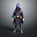 Man In Purple Hooded Robe With Decorative Belt And Mystical Accessories