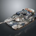 Camouflaged Military Tank Design With White Cross Symbols Top Storage And Cannon Barrel