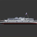 Blue And White Cruise Ship With Red Accents And Flag 3D Rendering