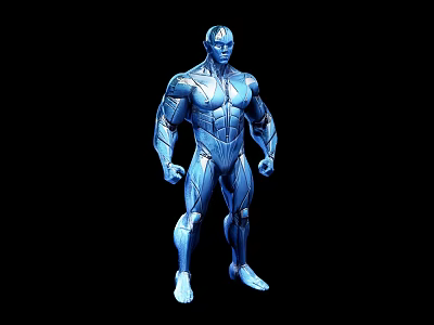 Sci Fi Blue Muscular Game And Movie Character With Mechanical Lines 3d model