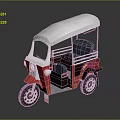 Vibrant Red White Three Wheeled Tuk Tuk With Canopy Roof Blue Seats And Decorative Panels