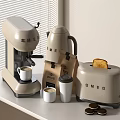 Modern SMEG Kitchen Appliances With Coffee Machine Kettle And Toaster On Counter