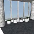 Modern Public Chairs with Curved Design Green Plants and Large Windows in Public Area