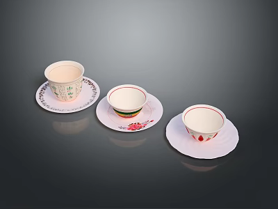 Everyday Living Essentials Paper Cups With Matching Saucers Featuring Colorful Decorative Patterns 3d model