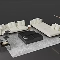 Modern White Sofa Set With Black Coffee Table And Floor Lamp On Area Rug 3d model