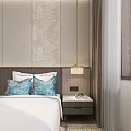 Modern Hotel Room Interior With Flat Screen TV Decorative Carpet And Wooden Cabinets