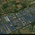 Aerial View of Industrial Factory Complex Surrounded by Farmland Green Areas and River