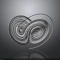 Abstract Spiral Sculpture With Intertwined Black White Lines On Dark Background With Reflection
