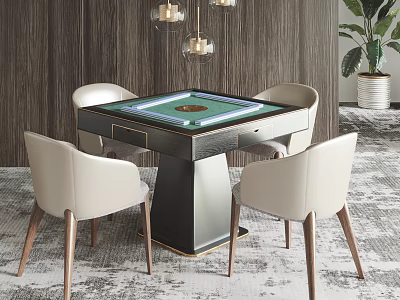 Elegant Entertainment Table Featuring Green Playing Surface And Four White Chairs With Wooden Legs 3d model