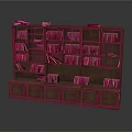 Dark Colored Wooden Bookshelf With Multiple Shelves Filled With Books And Bottom Storage