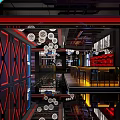 Modern Stylish Bar Interior With Neon Decor Ceiling Lights And Reflective Floor 3d model