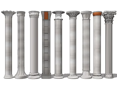 Collection Of Roman Columns With Diverse Decorative Tops And Classical Shaft Designs 3d model