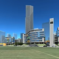 Modern School Campus Buildings With Track Field Lawn And Green Surroundings