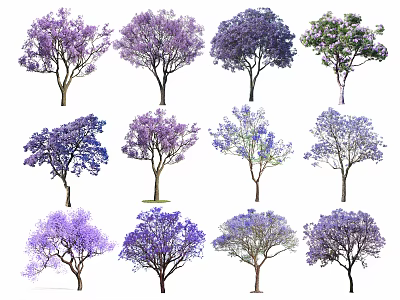 Vibrant Flowering Arbor Trees Featuring Purple And Blue Blooms In Diverse Forms 3d model