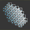 Intricate 3D Abstract Geometric Structure with White Frames and Blue Squares