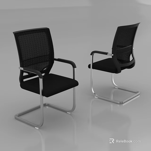 Modern Office Chair With Black Mesh Back Armrests Black Seat And Silver Metal Frame 3d model 