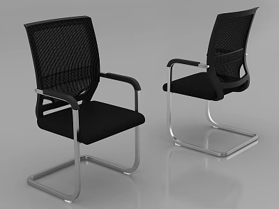 Modern Office Chair With Black Mesh Back Armrests Black Seat And Silver Metal Frame 3d model