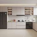 Modern Kitchen Interior Design With White Cabinets Refrigerator Oven Countertop And Window