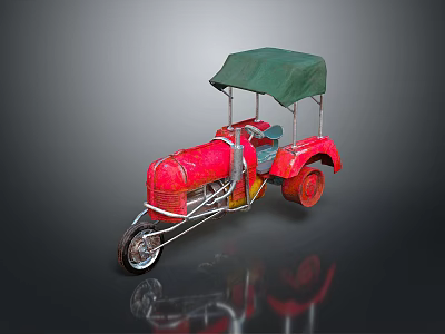 Red Vintage Tricycle With Green Canopy And Classic Design Elements 3d model