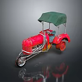 Red Vintage Tricycle With Green Canopy And Classic Design Elements
