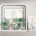 Beauty Summer Themed Window Display With Frame Structure And Colorful Floral Decorations