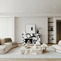 Minimalist Living Room Interior With Beige Sofa Marble Fireplace Coffee Table And Rug