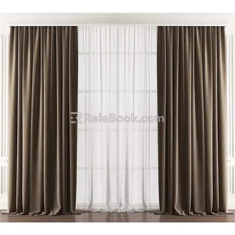 Curtain sliding curtain modern simple double layer curtain 3d model