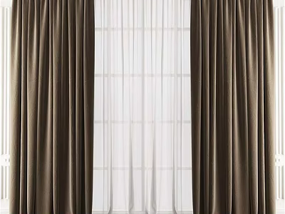 Elegant Brown Curtains With White Sheer Panels For Window Interior Design 3d model