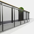 Modern Black Metal Mesh Balcony Railing With Wooden Top Rail And Green Plant