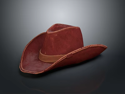 Red Leather Cowboy Hat with Classic Brown Band and Stylish Design 3d model