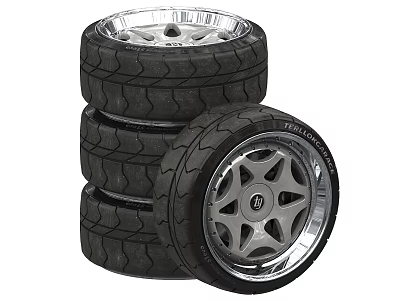 Stacked Car Tires With Alloy Wheels And Tread Design For Automotive Use 3d model