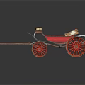 Vintage Red Carriage With Wooden Frame Red Wheels And Packages Inside