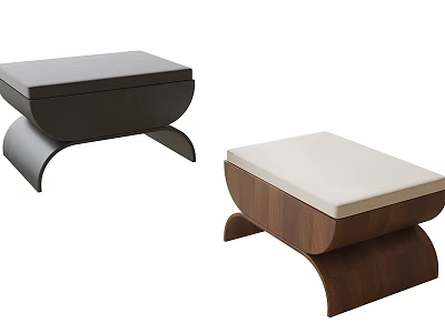 Two Modern Stylish Stools With Leather Cushion And Wooden Frame Design 3d model