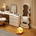 Modern White Dressing Table With Decorative Mirror Makeup Items Hanging Lamp And Artwork 3d model