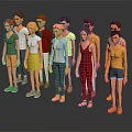 Group of Cartoon Characters with Diverse Hairstyles Clothing and Shoes Standing Together
