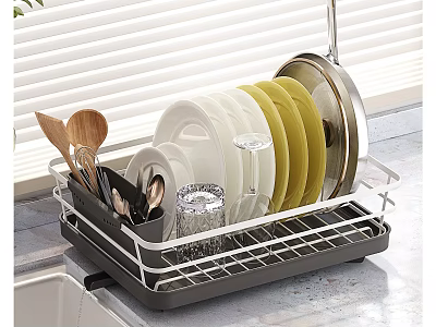 Dish Rack Holding Plates Bowls Cups And Utensils 3d model
