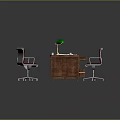 Wooden Office Desk With Papers Red Folder Desk Lamp And Two Chairs