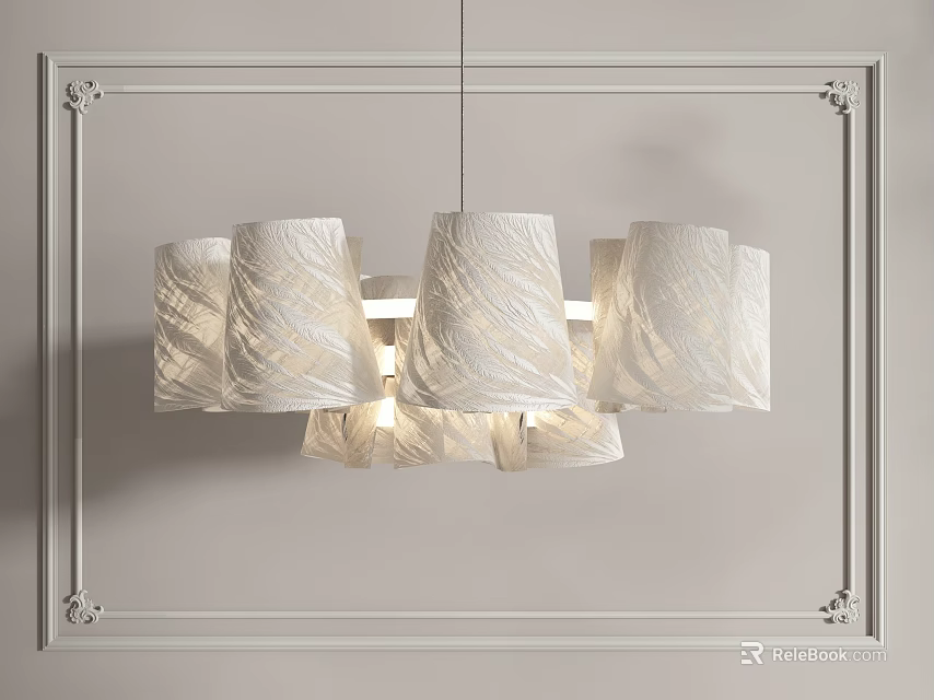 Modern Pendant Light With Multiple White Fabric Shades In Minimalist Interior Design 3d model 